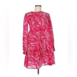 Michael Kors Fuchsia Palm-Print Long Sleeve Dress